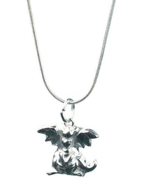 Fine sterling silver hand cast cute dragon necklace