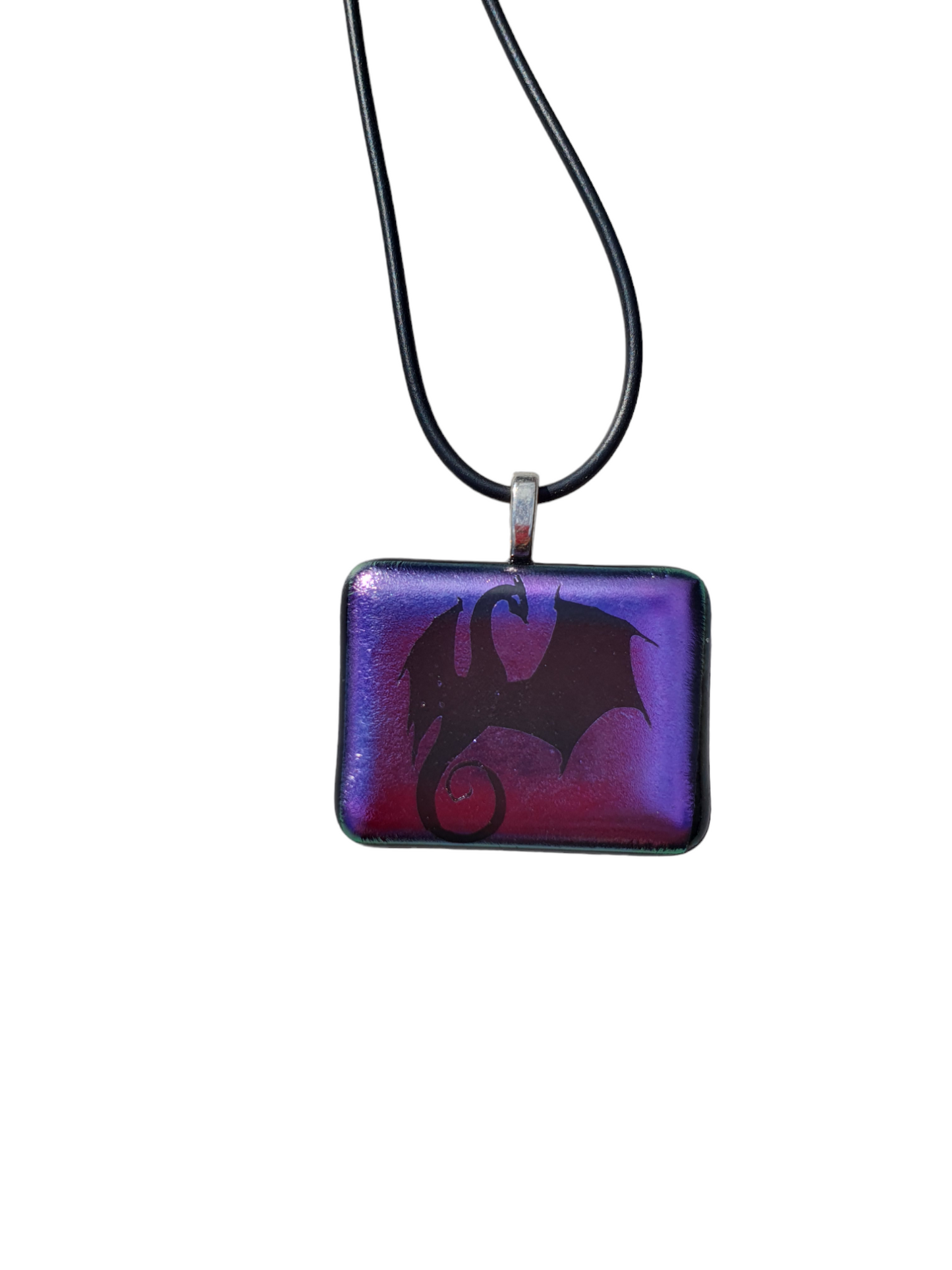 Purple metallic glass dragon necklace