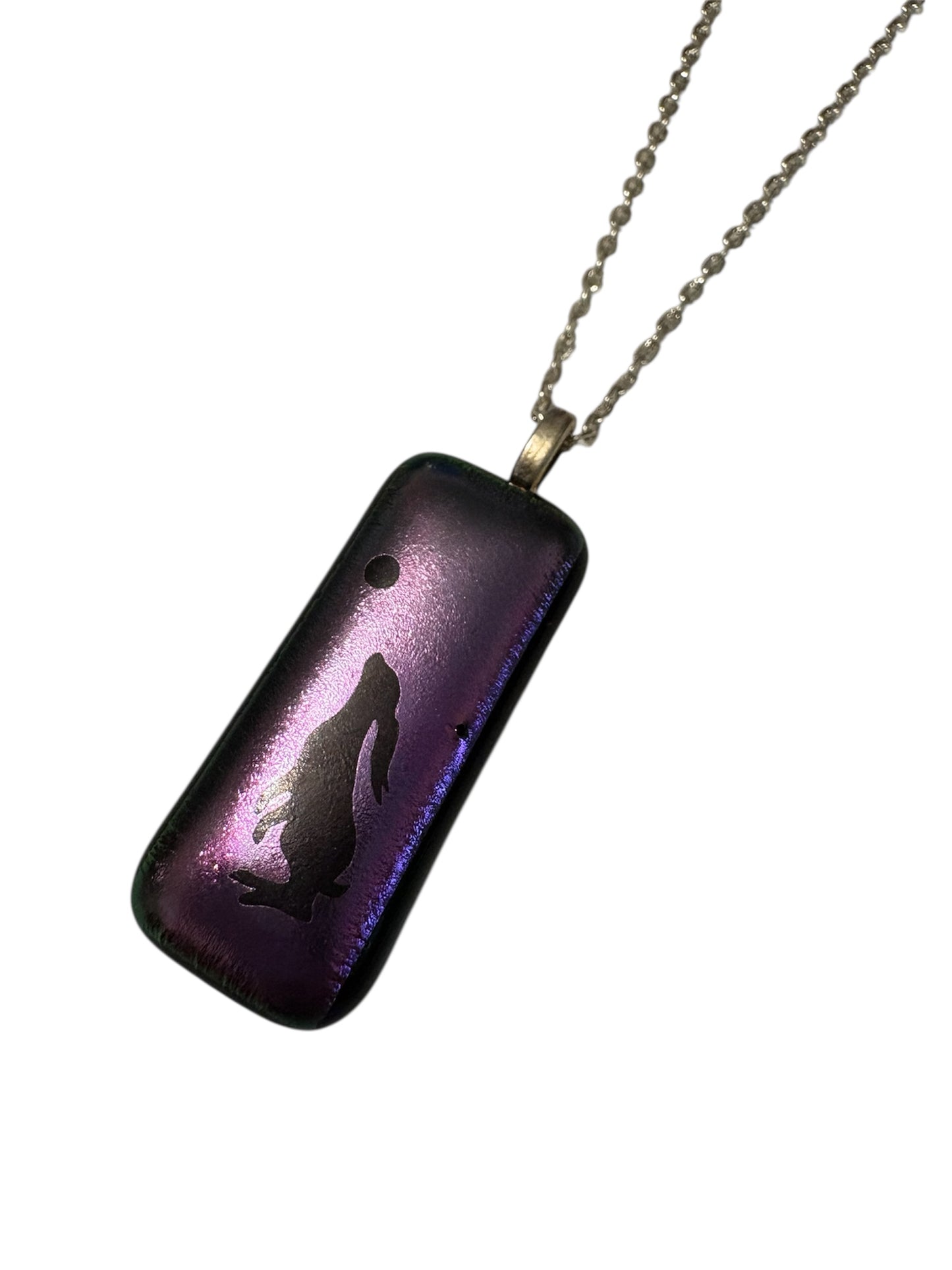 Moon gazing hare purple glass necklace