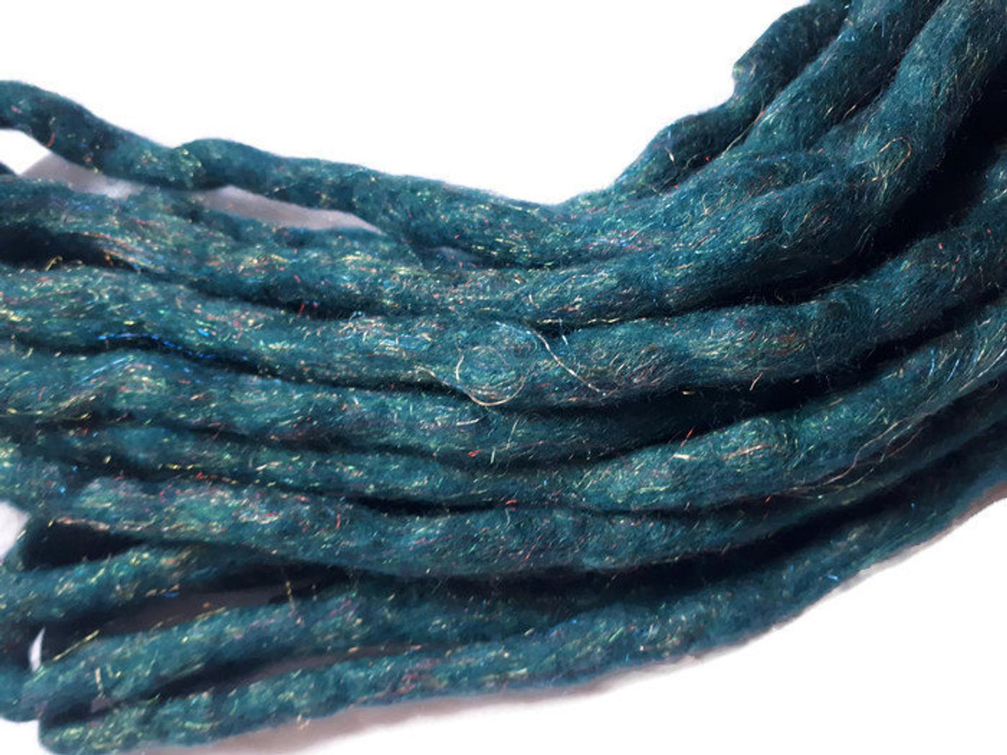 Wool Dreadlocks Sparkly teal glitter custom wool dreads- Double Ended Roving art hair extensions Kit
