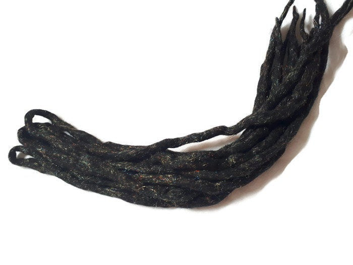 Wool Dreadlocks Sparkly black Glitter custom wool dreads- Double Ended Roving art hair extensions Kit
