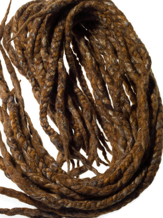Wool dreadlocks brown silk blended wrapped custom wool dreads- Double Ended Roving art hair extensions Kit