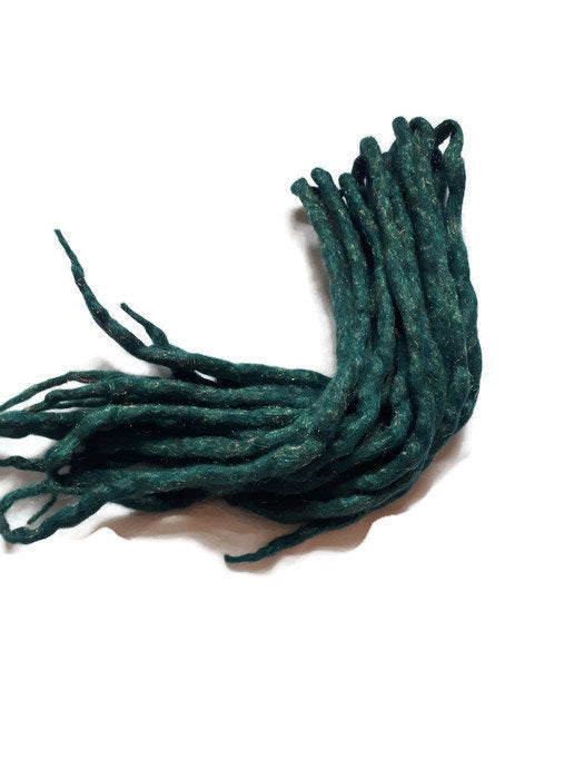 Wool Dreadlocks Sparkly teal glitter custom wool dreads- Double Ended Roving art hair extensions Kit