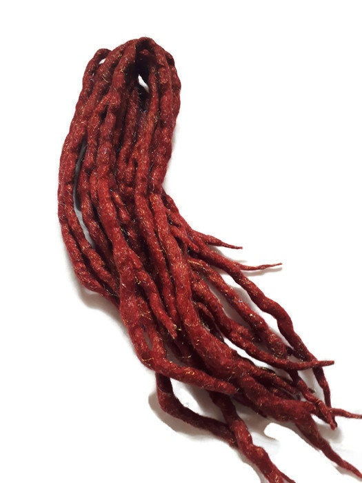 Wool Dreadlocks Sparkly red Glitter custom wool dreads- Double Ended Roving art hair extensions