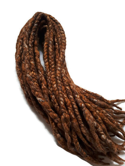 Wool dreadlocks brown silk blended wrapped custom wool dreads- Double Ended Roving art hair extensions Kit