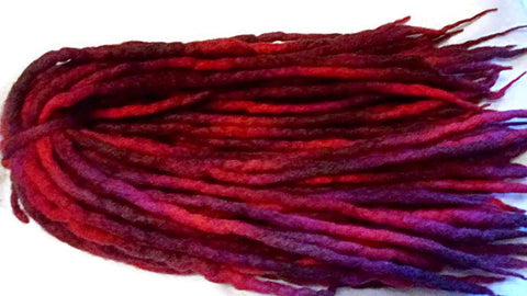 Wool dreadlocks Red space dyed custom wool dreads- Double Ended Roving art hair extensions Kit - Dragon Dreads
