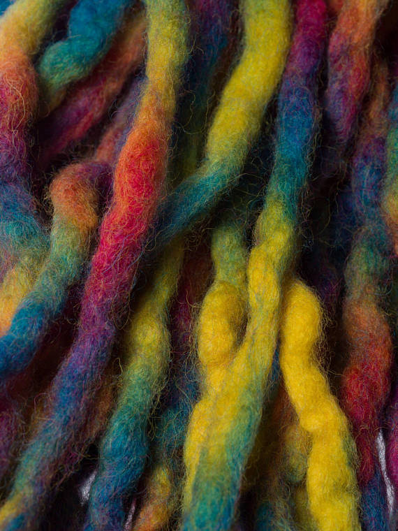 Rainbow Bright wool dreads- Double Ended Roving art hair extensions Kit - Dragon Dreads