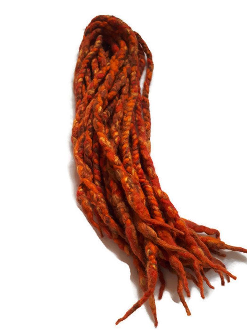Wool dreadlocks orange fire silk blended wrapped custom wool dreads- Double Ended Roving art hair extensions Kit