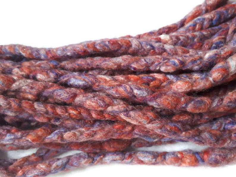 Wool dreadlocks red purple silk blended wrapped custom wool dreads- Double Ended Roving art hair extensions Kit