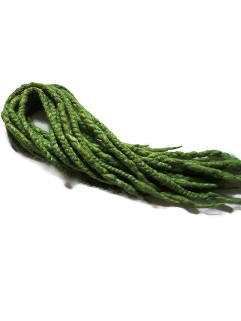 Wool dreadlocks green silk blended wrapped custom wool dreads- Double Ended Roving art hair extensions Kit