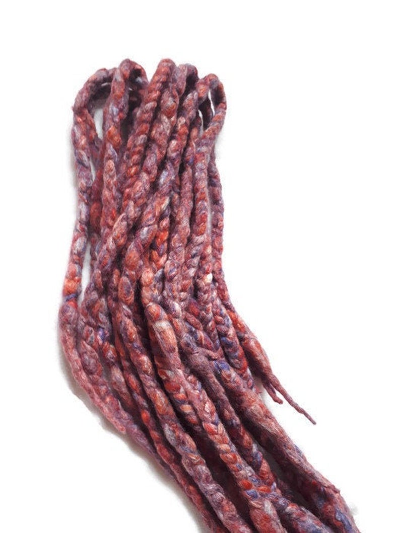 Wool dreadlocks red purple silk blended wrapped custom wool dreads- Double Ended Roving art hair extensions Kit