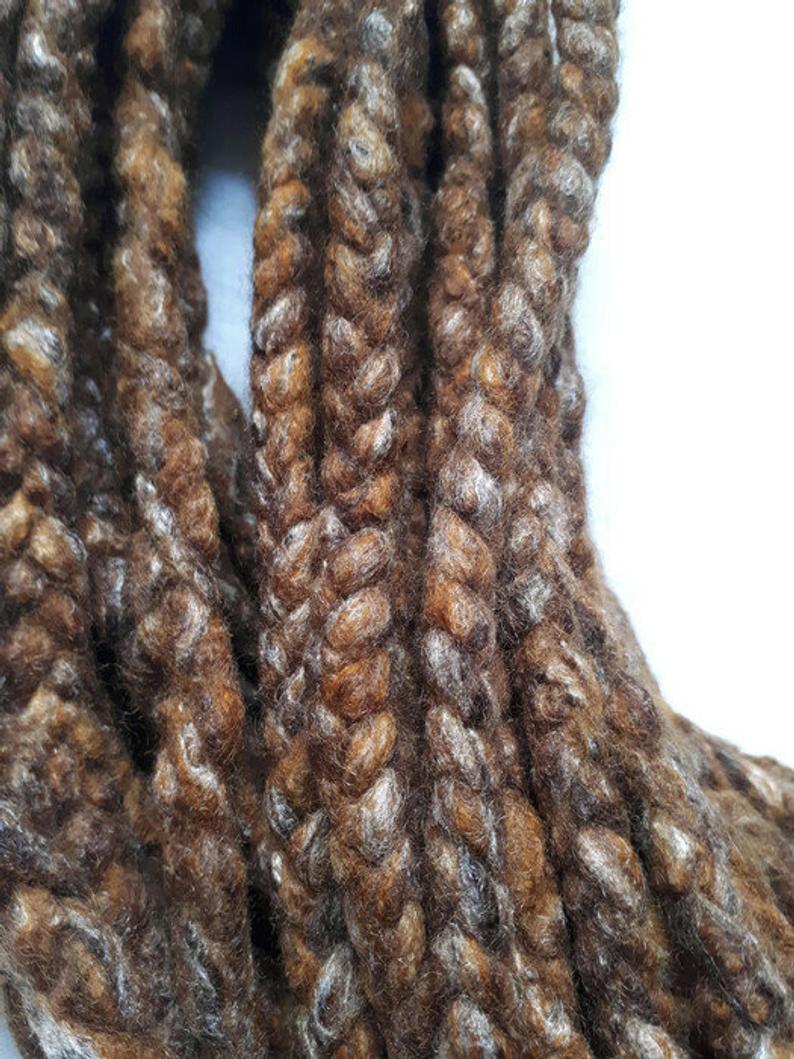 Wool dreadlocks brown silk blended wrapped custom wool dreads- Double Ended Roving art hair extensions Kit