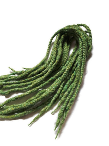 Wool dreadlocks green silk blended wrapped custom wool dreads- Double Ended Roving art hair extensions Kit