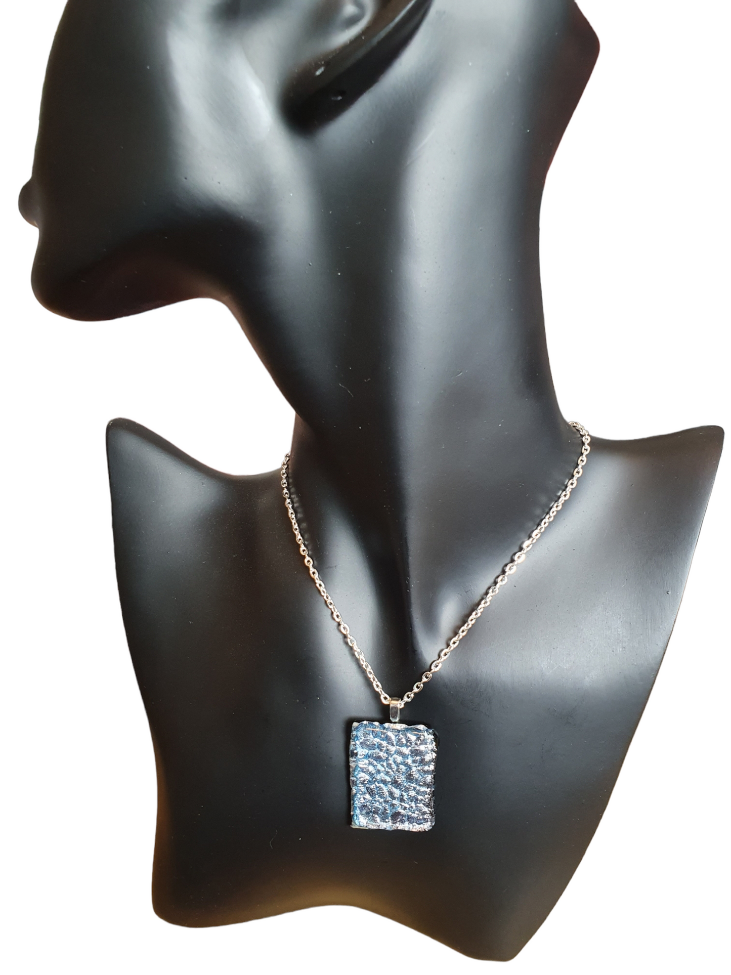 Silver bubble glass dragon necklace