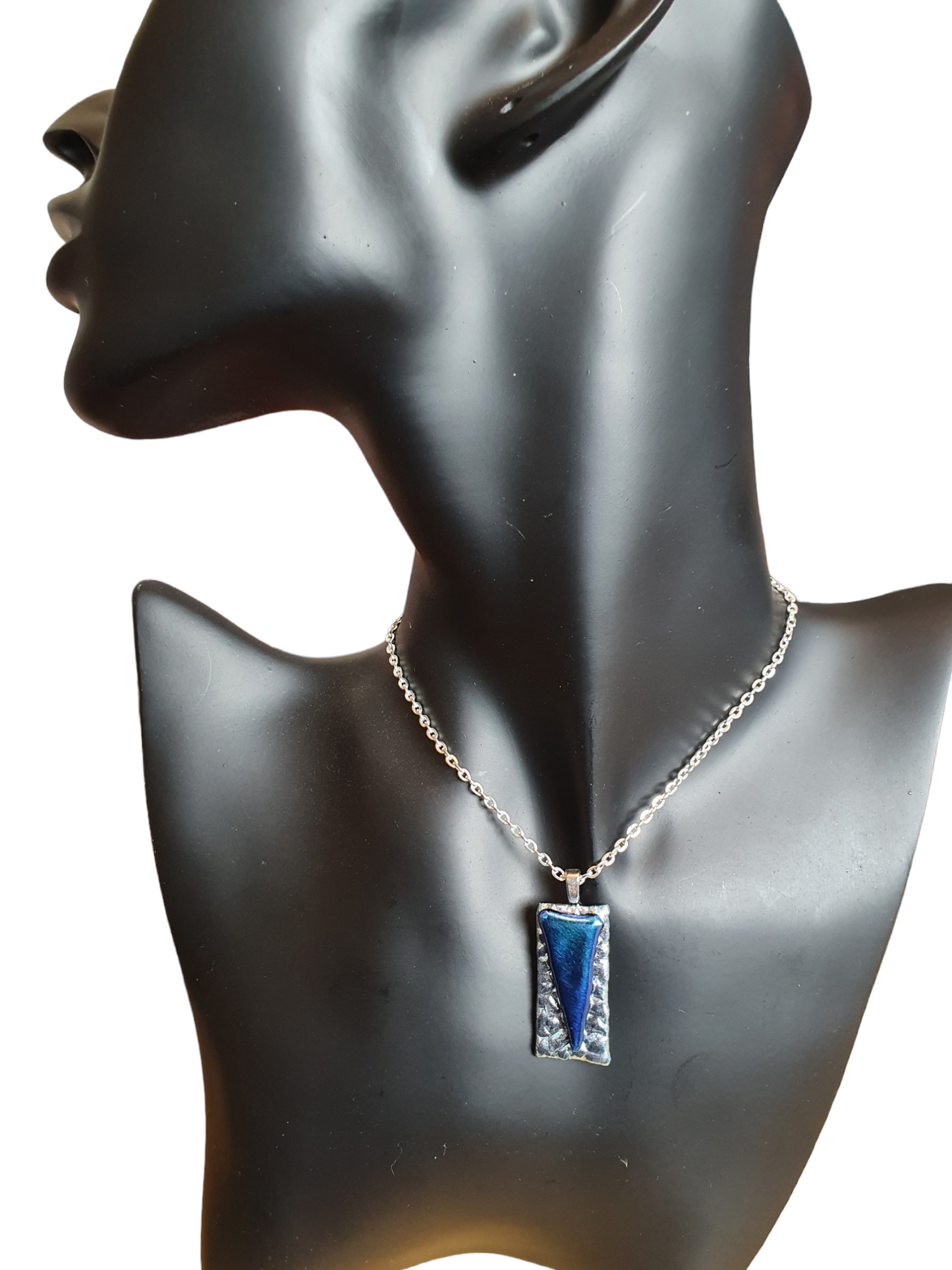 Silver and blue glass necklace
