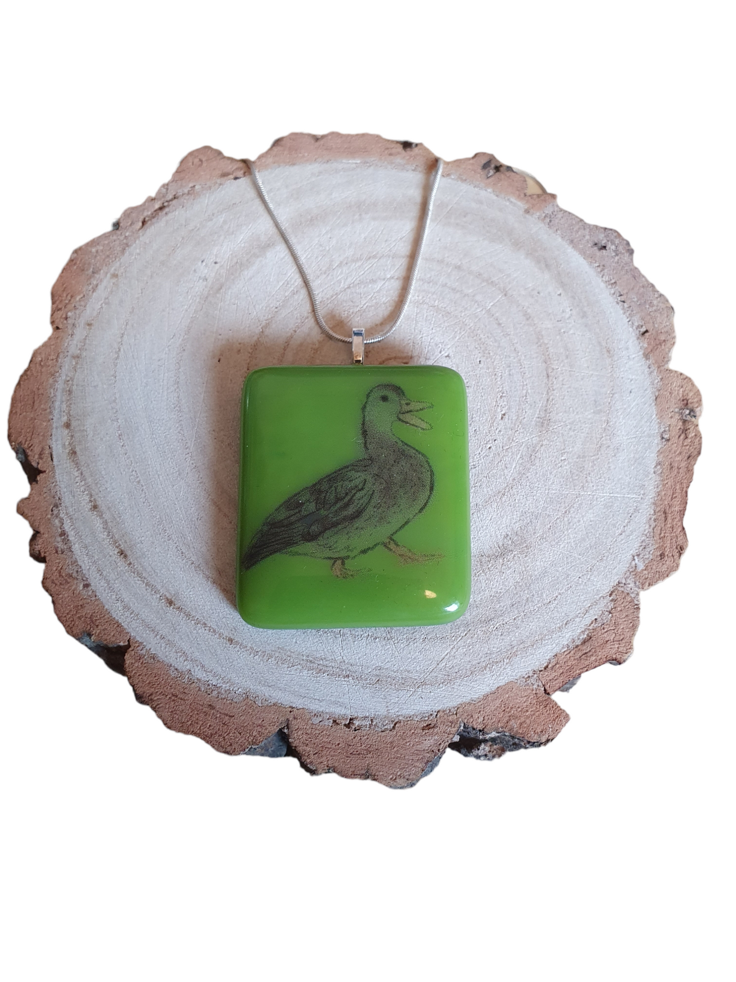 Mallard duck glass necklace
