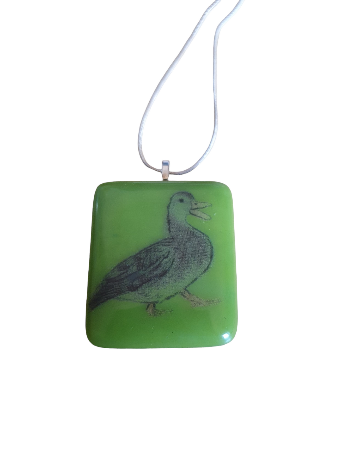 Mallard duck glass necklace