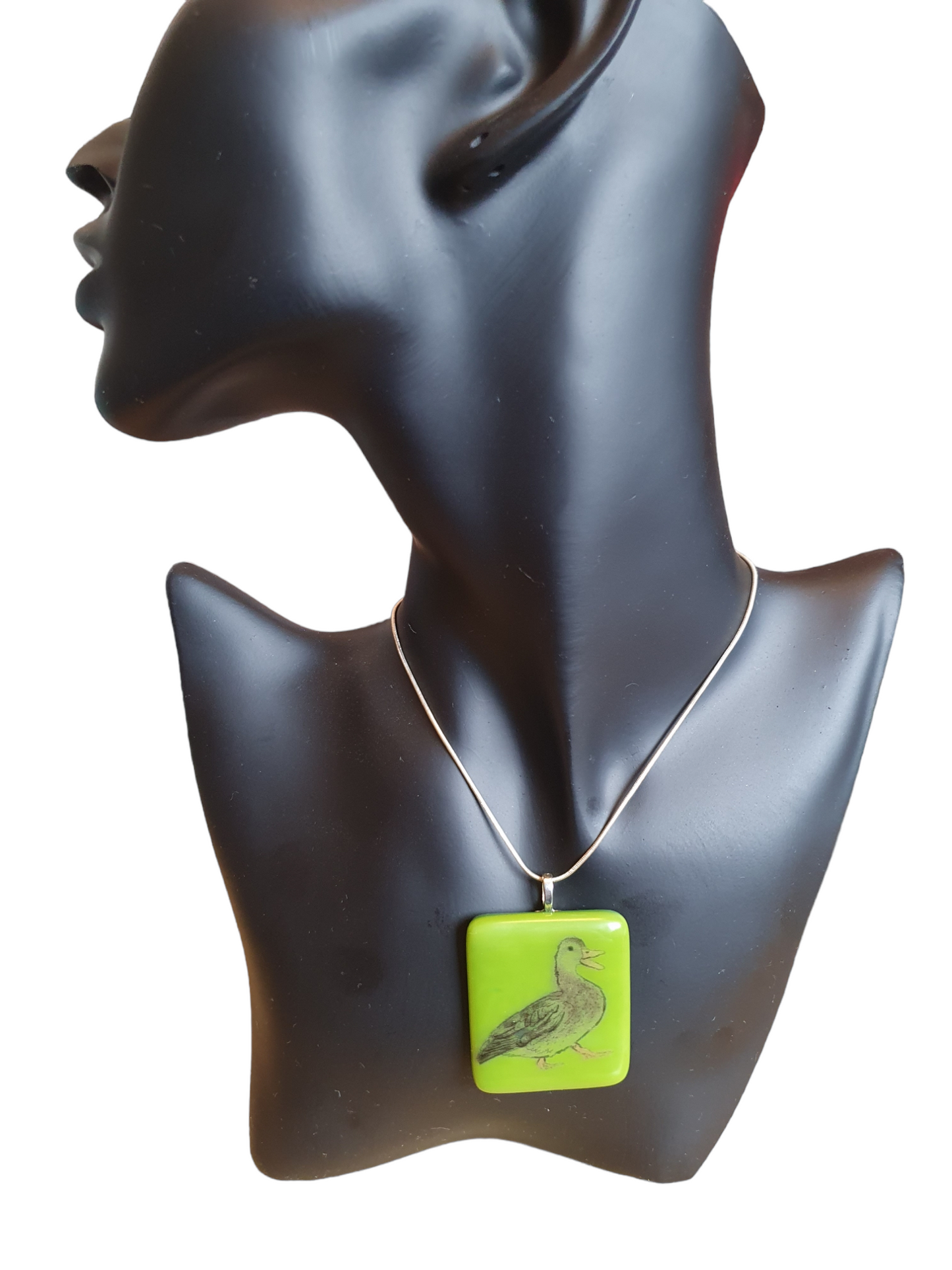 Mallard duck glass necklace