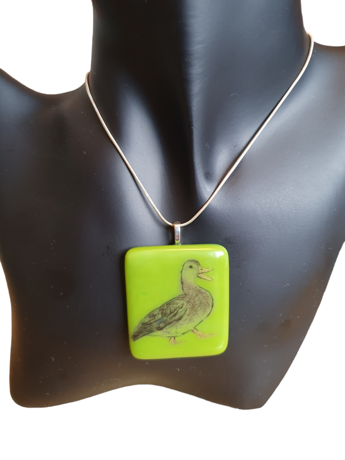 Mallard duck glass necklace