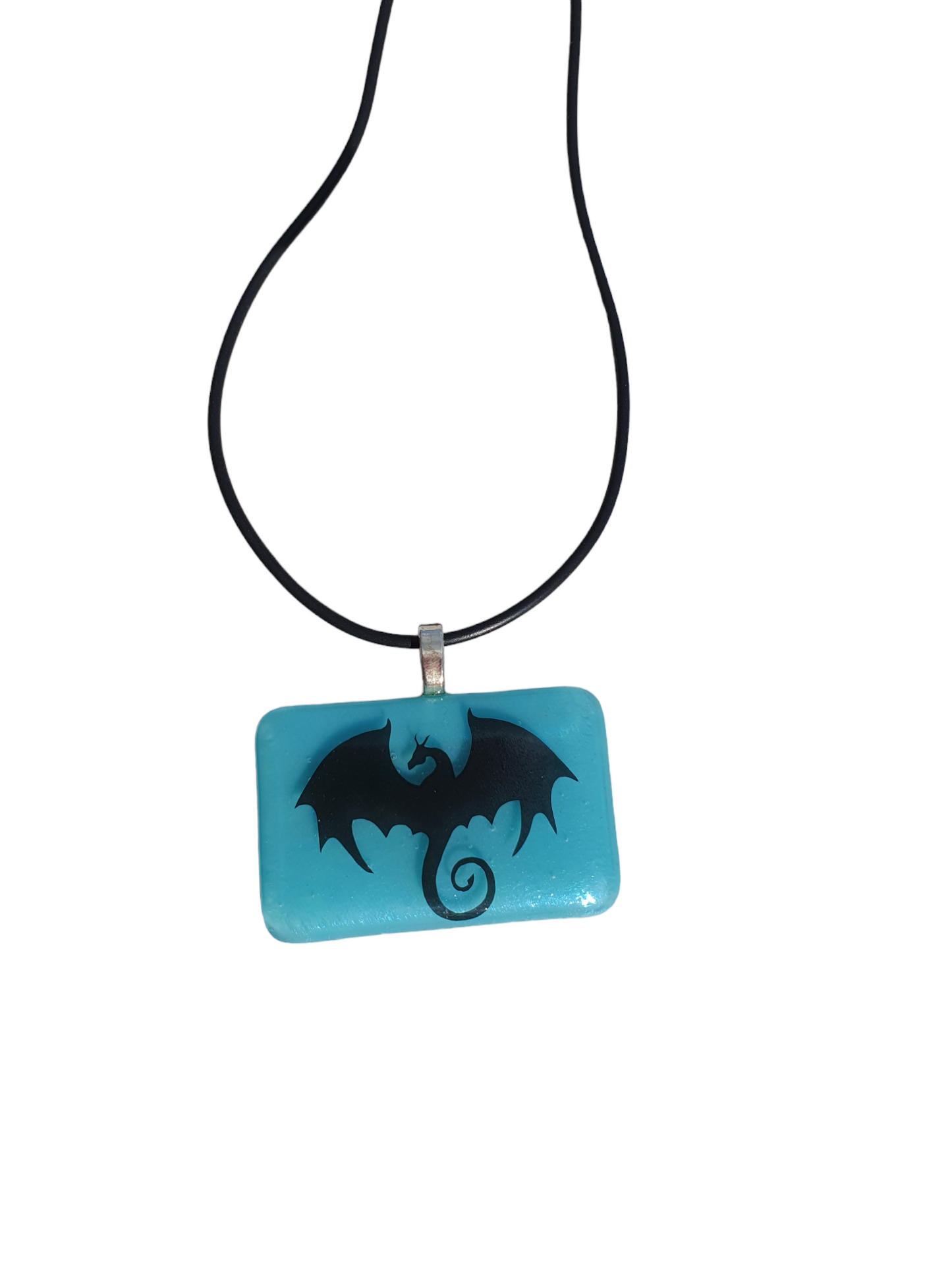 Blue glass dragon necklace