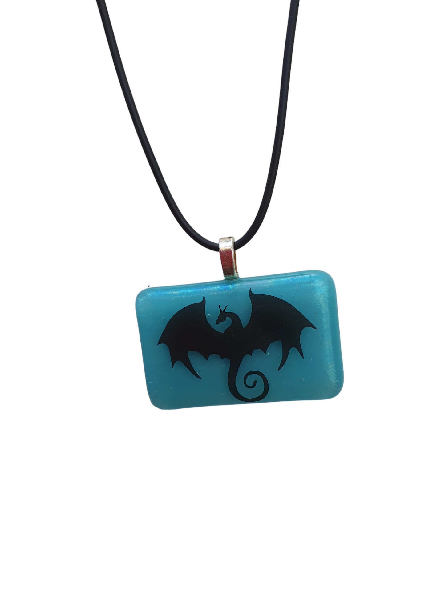 Blue glass dragon necklace
