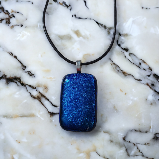 Blue glitter glass necklace
