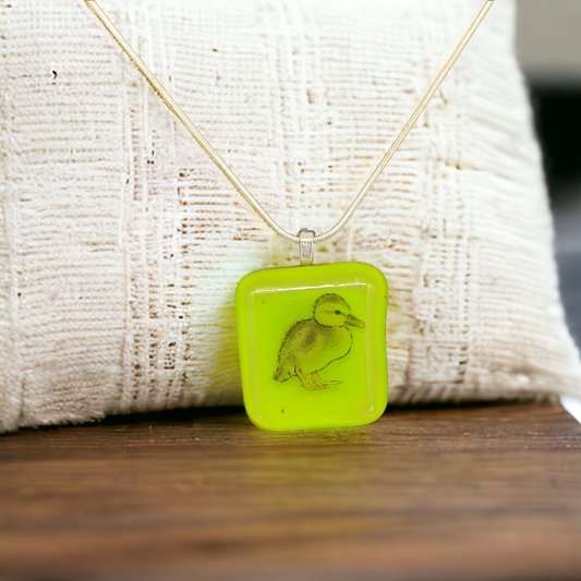 Duckling baby duck glass necklace