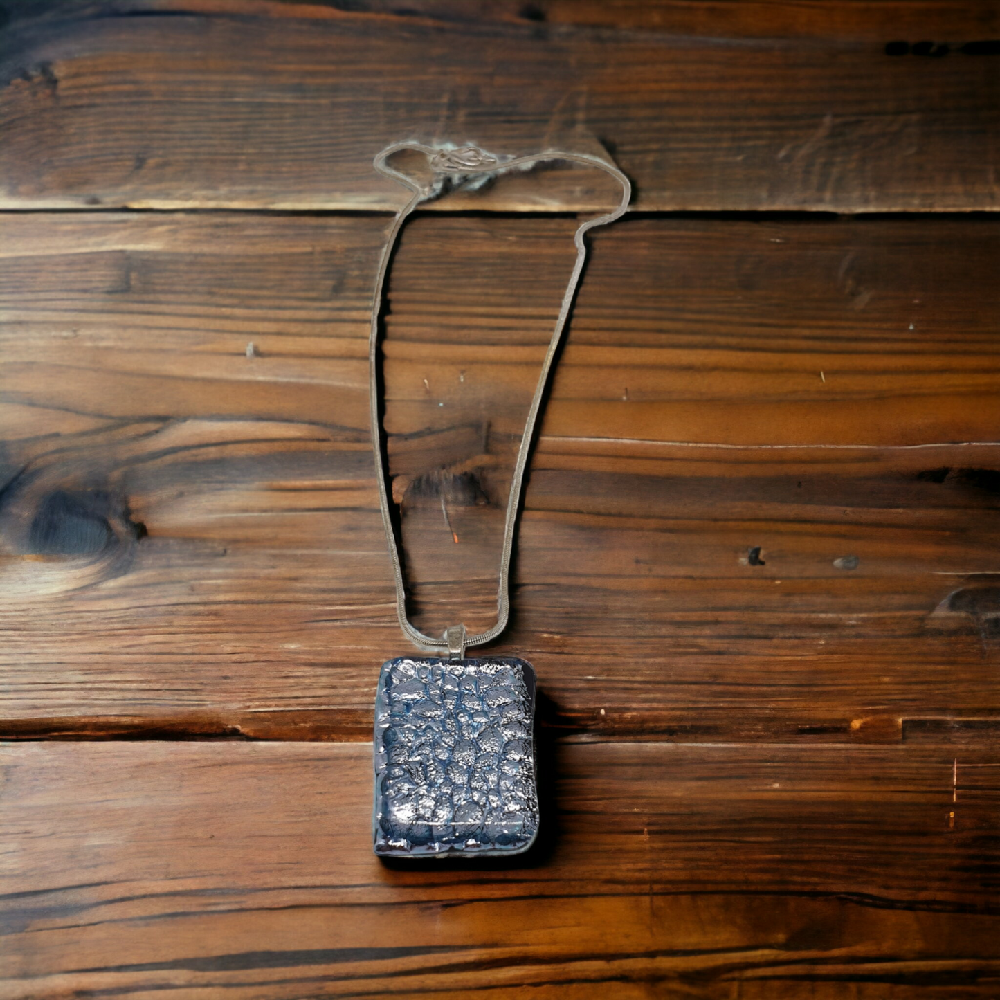 Silver bubble glass dragon necklace