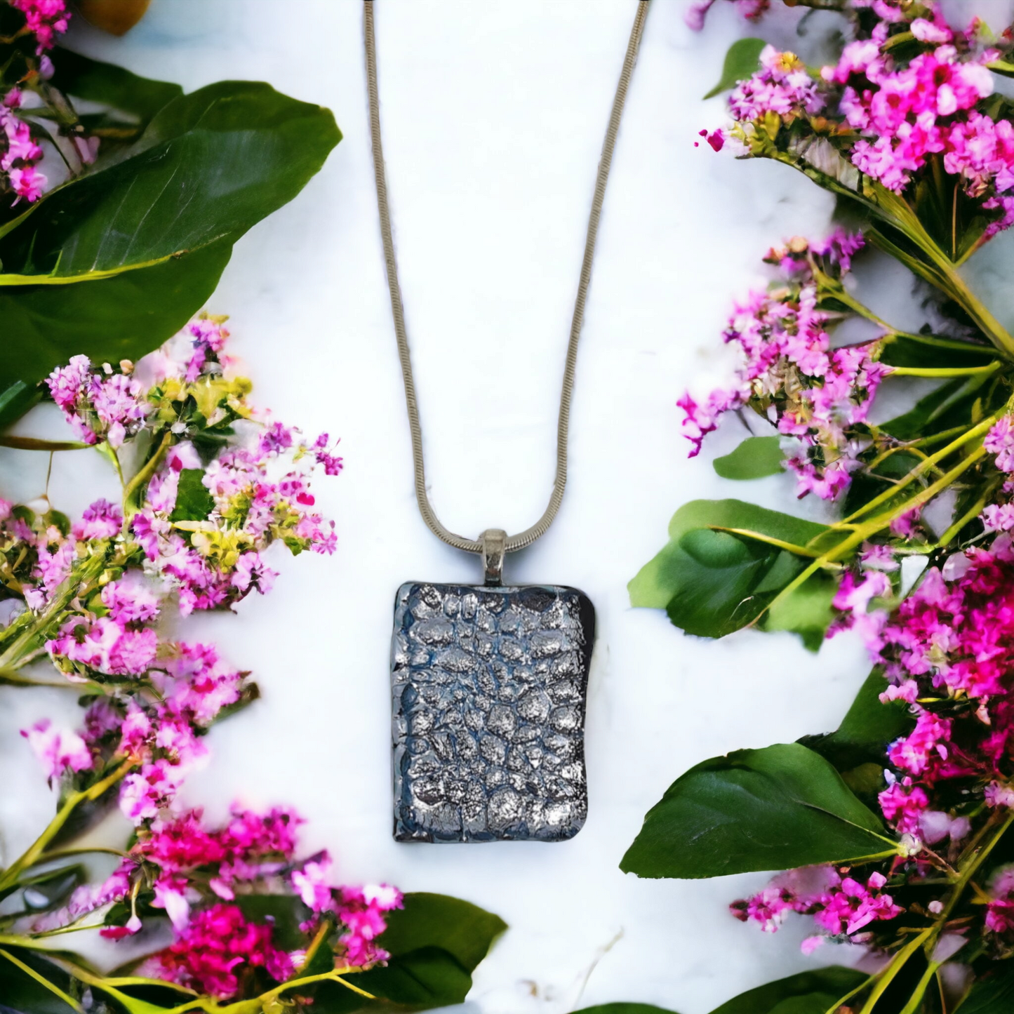 Silver bubble glass dragon necklace