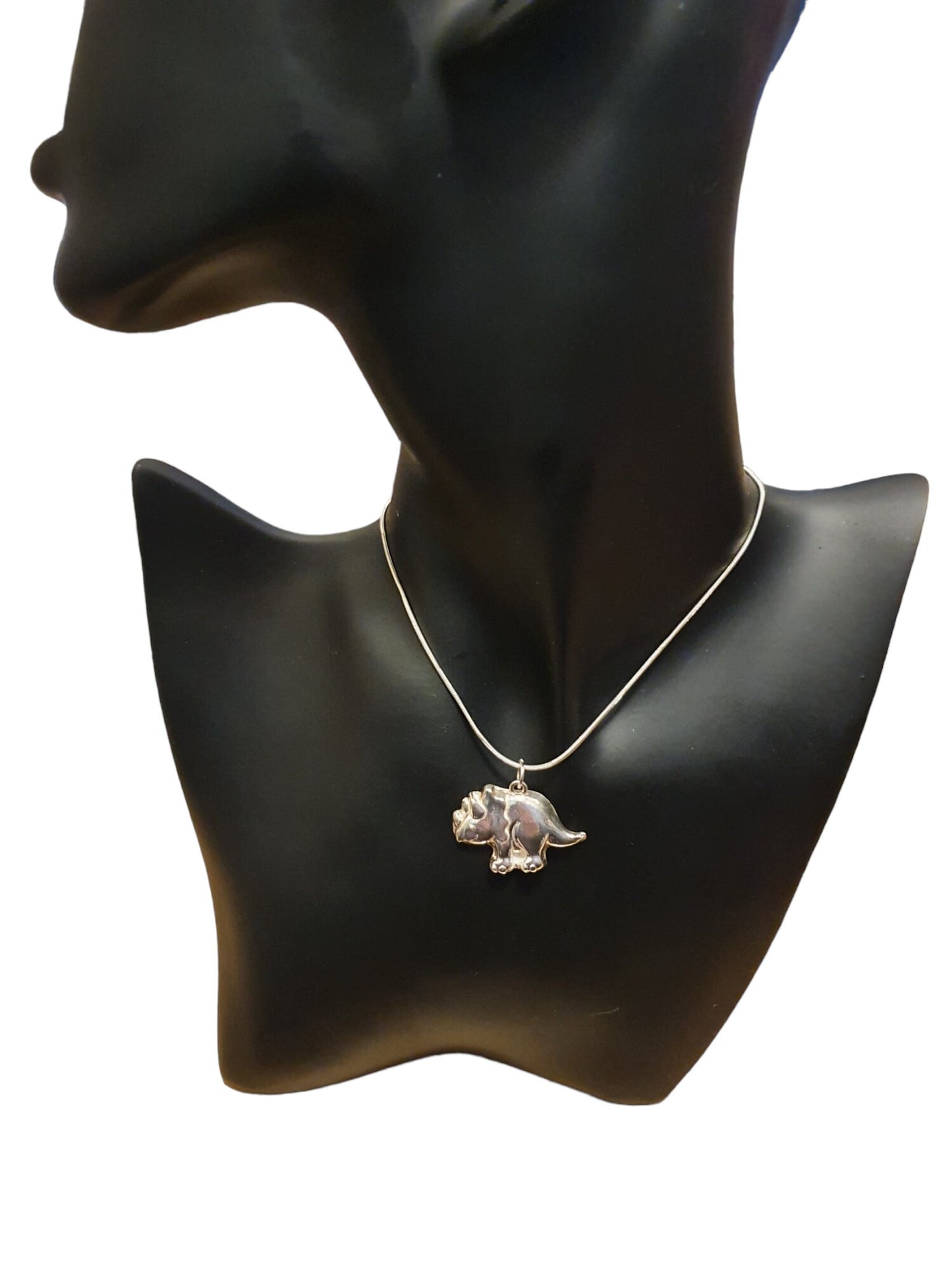 Fine sterling silver hand cast Triceratops Dinosaur necklace