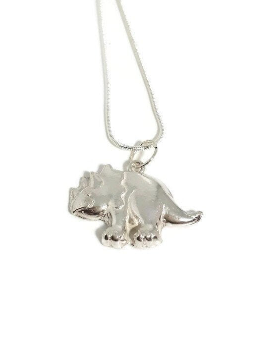 Fine sterling silver hand cast Triceratops Dinosaur necklace