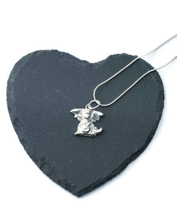 Fine sterling silver hand cast cute dragon necklace