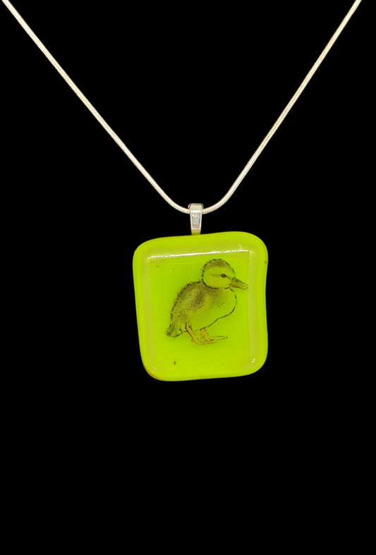 Duckling baby duck glass necklace