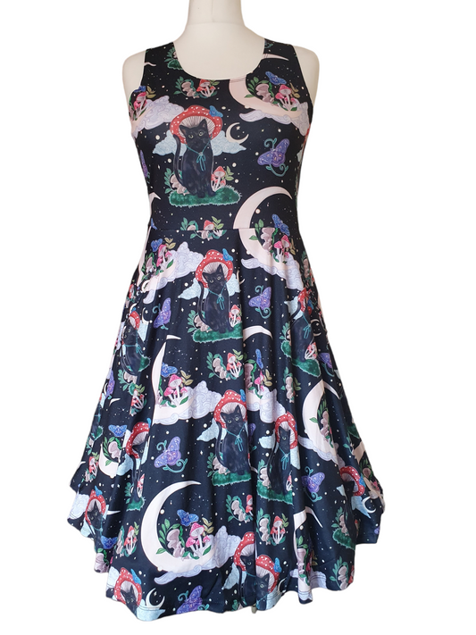 Cottagecore black cat skater dress