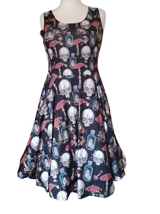 Skulls and mushroom skater dress