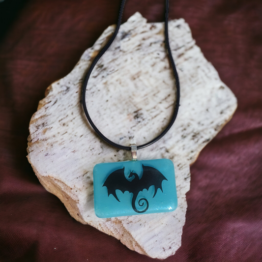 Blue glass dragon necklace