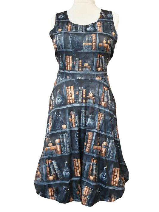 Black cats and bookshelves skater dress