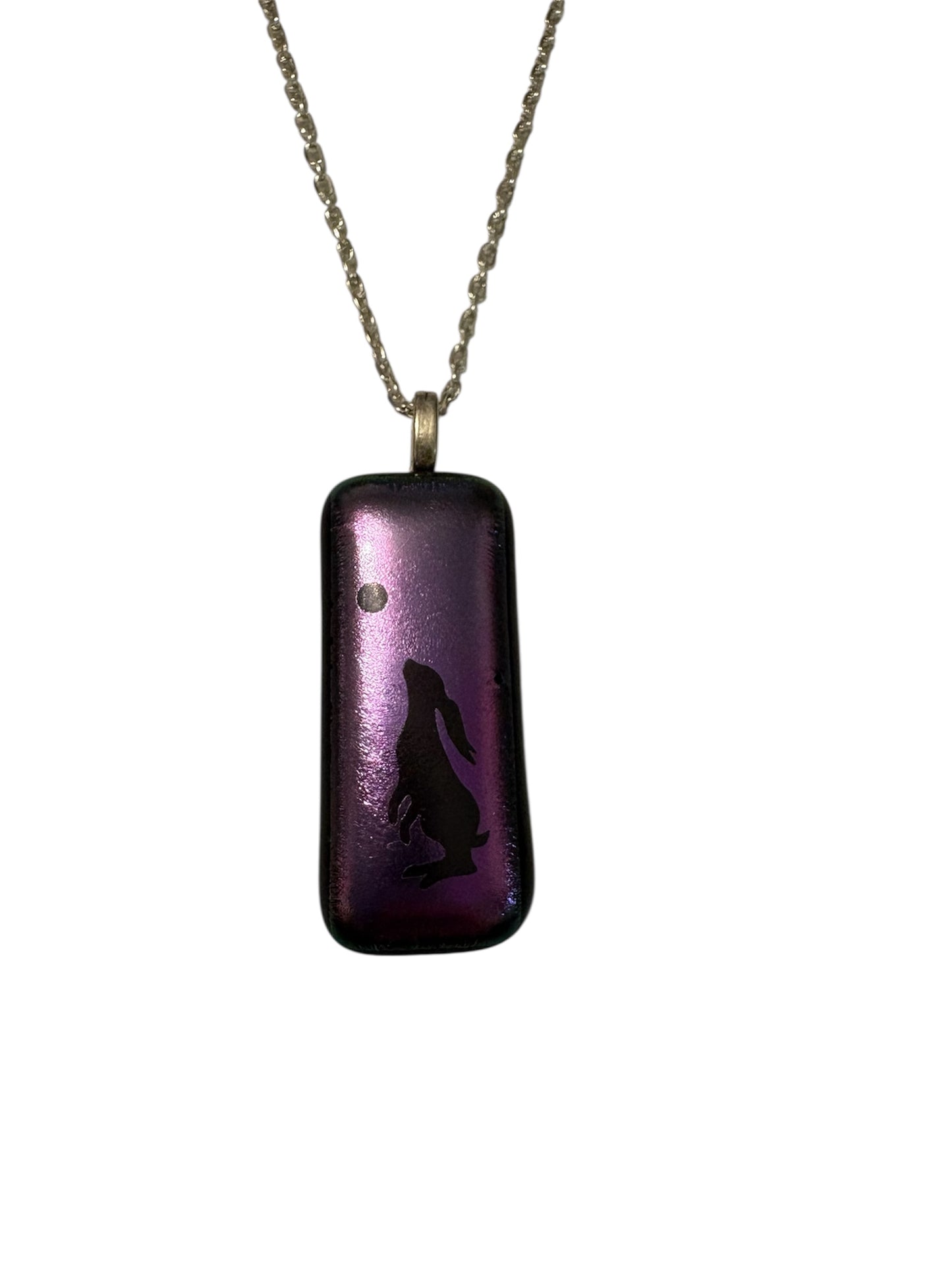 Moon gazing hare purple glass necklace