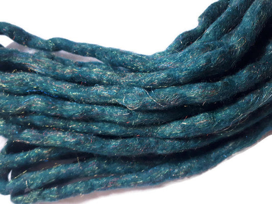Wool Dreadlocks Sparkly teal glitter custom wool dreads- Double Ended Roving art hair extensions Kit