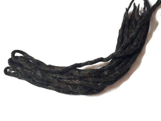 Wool Dreadlocks Sparkly black Glitter custom wool dreads- Double Ended Roving art hair extensions Kit