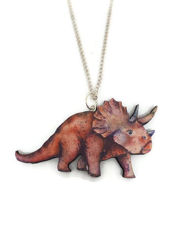 Triceratops dinosaur wooden necklace