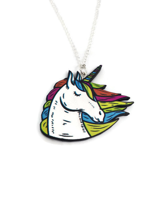Rainbow unicorn Laser cut wooden necklace