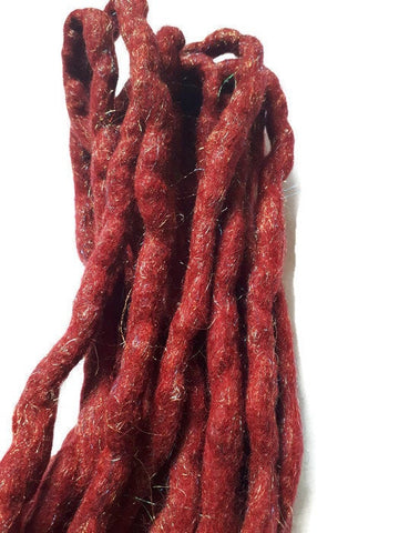 Wool Dreadlocks Sparkly red Glitter custom wool dreads- Double Ended Roving art hair extensions