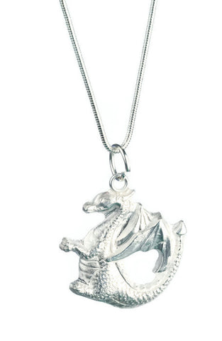 Fine sterling silver hand cast dragon necklace