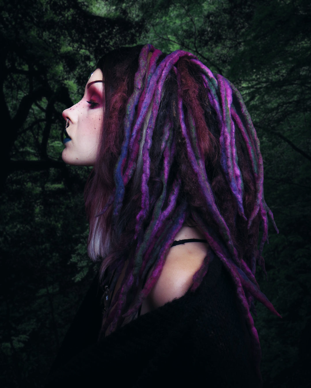 Purple green forest wool dreads-  Double Ended Roving hair extensions Kit - Dragon Dreads