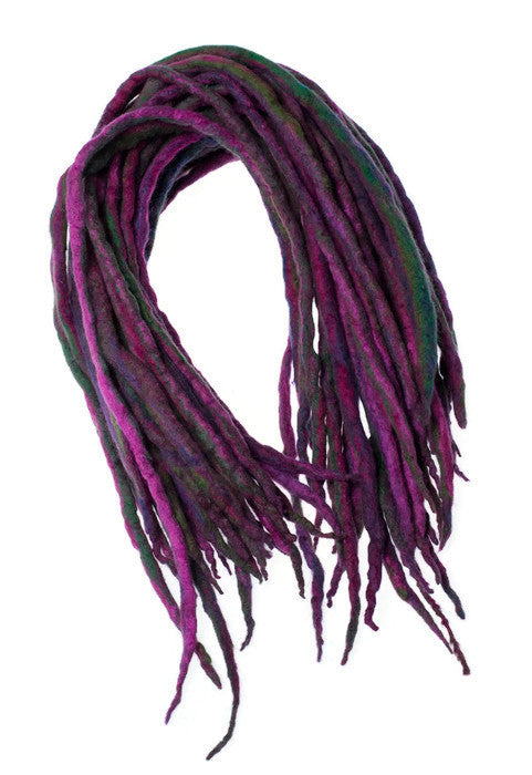 Purple green forest wool dreads-  Double Ended Roving hair extensions Kit - Dragon Dreads