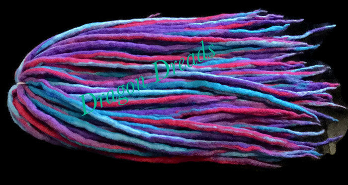 Wool dreadlocks Purple Blue Pink custom wool dreads- Double Ended Roving art hair extensions Kit - Dragon Dreads