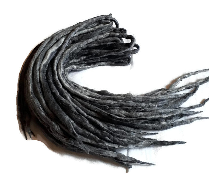 Wool dreadlocks Grey Black blend custom wool dreads- Double Ended Roving art hair extensions Kit - Dragon Dreads