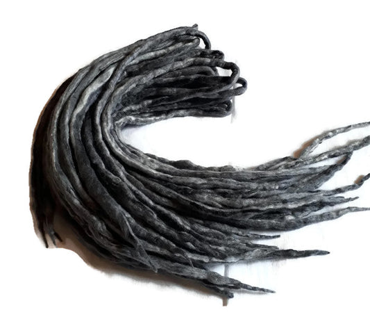 Wool dreadlocks Grey Black blend custom wool dreads- Double Ended Roving art hair extensions Kit - Dragon Dreads