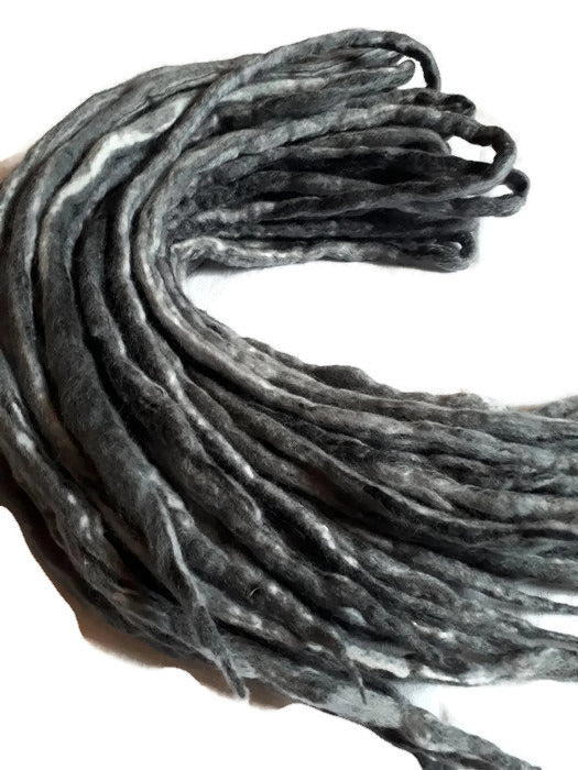 Wool dreadlocks Grey Black blend custom wool dreads- Double Ended Roving art hair extensions Kit - Dragon Dreads